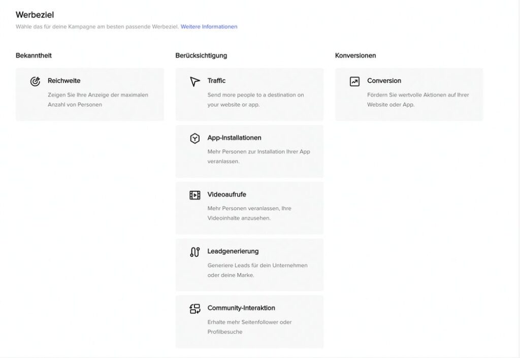 TikTok Ads Manager Ziele