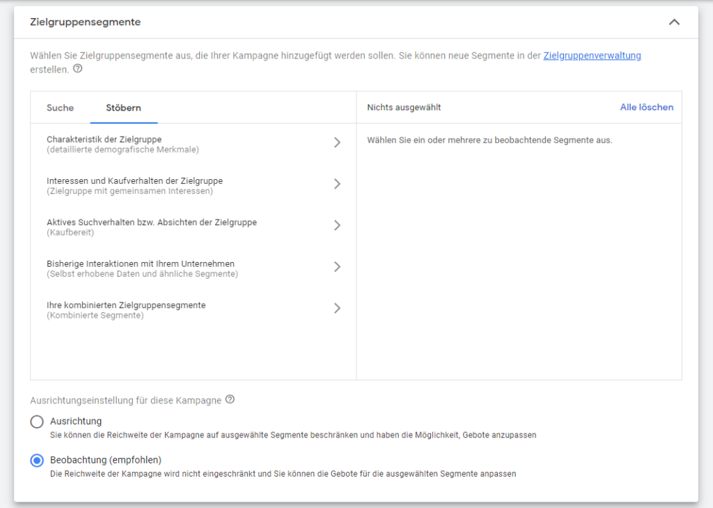 Arten der Zielgruppensegmente bei Google Ads
