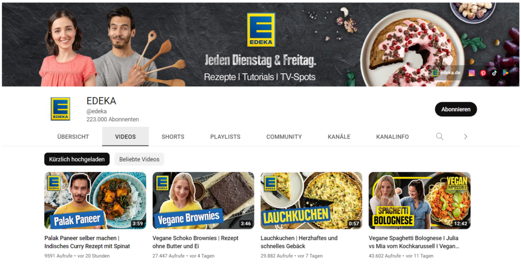 EDEKA YouTube Kanal Content Marketing Strategie Beispiel