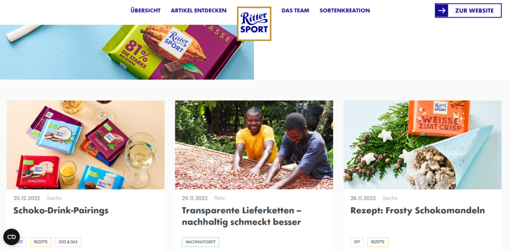 Ritter Sport Blogseite Content Marketing Strategie Beispiel