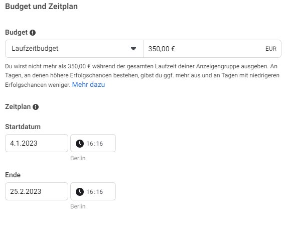 Facebook Ads Laufzeitbudget