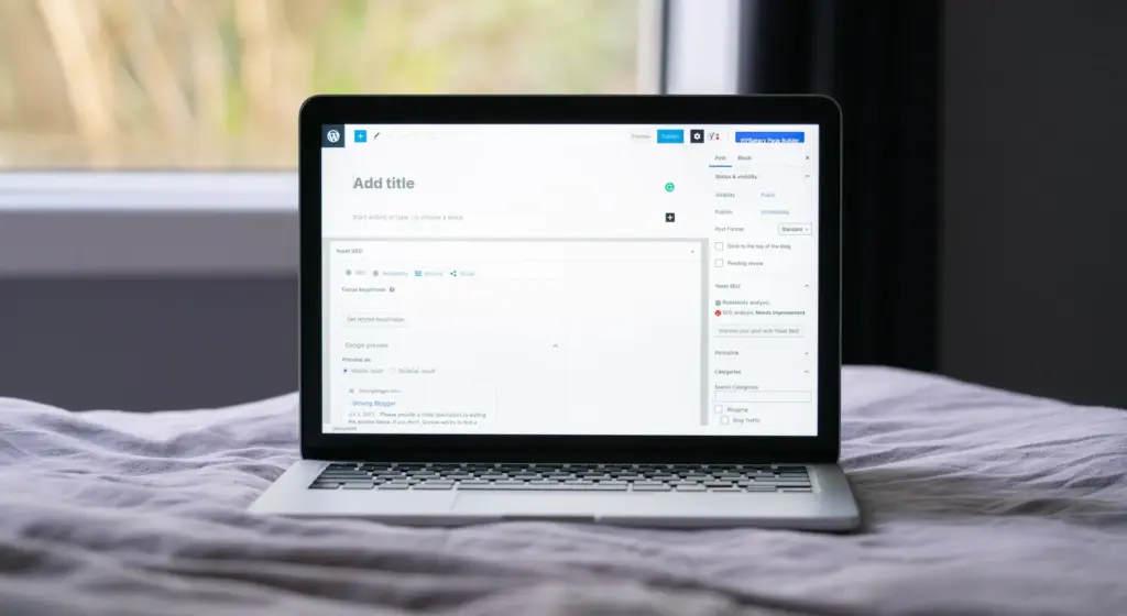 Suchmaschinenoptimierung des Contents mit dem WordPress Plugin: Yoast SEO.