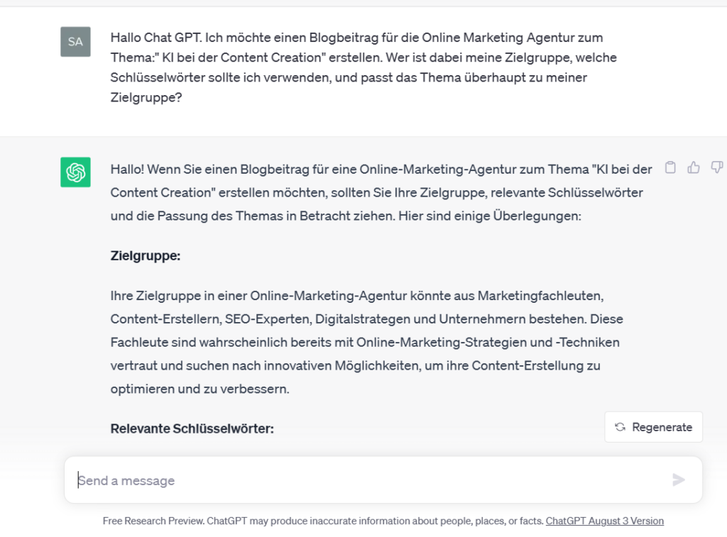 Chat GPT mutzen zum Thema Zielgruppenanalyse
