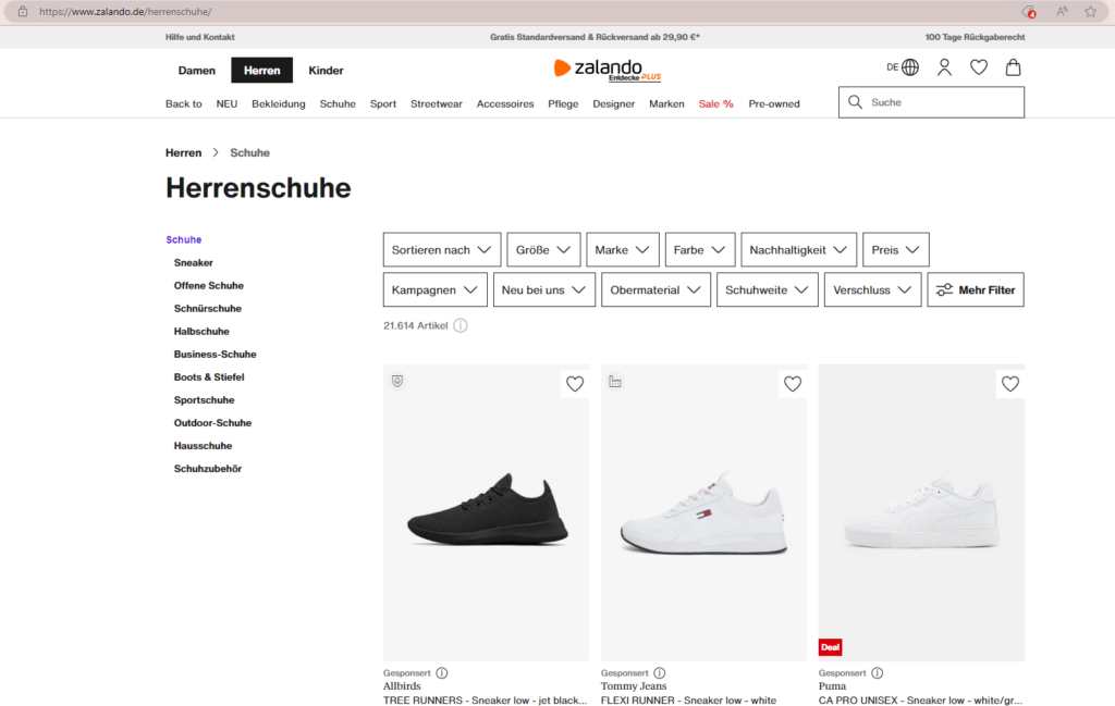 beispiel e-commerce seo zalando herrenschuhe
