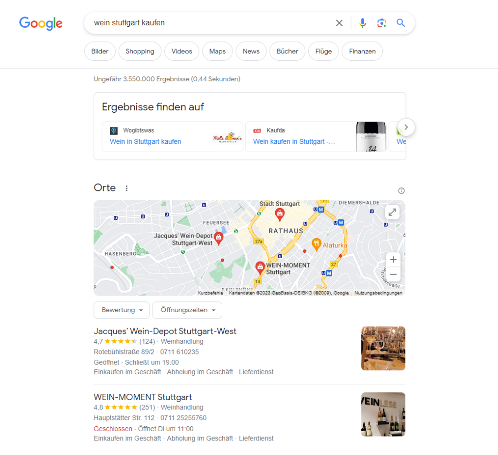Lokale SEO im E-Commerce am Beispiel von Wein Stuttgart Kaufen