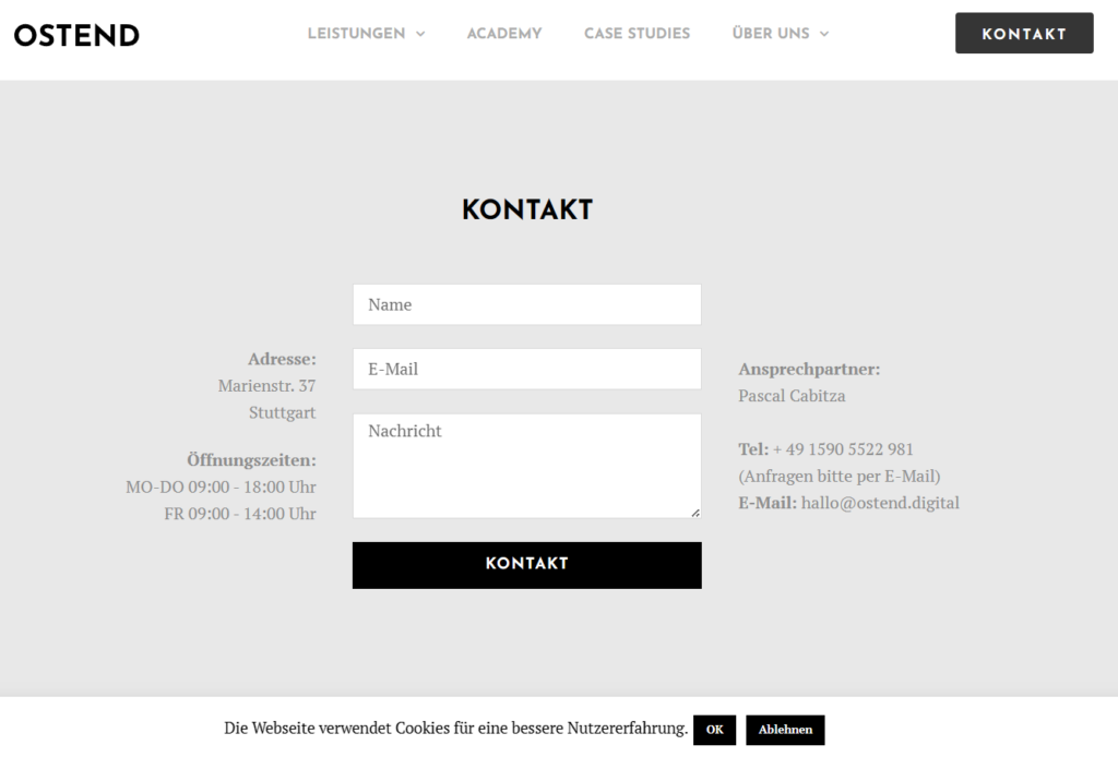 Ostend Digital Website Kontaktaufnahme