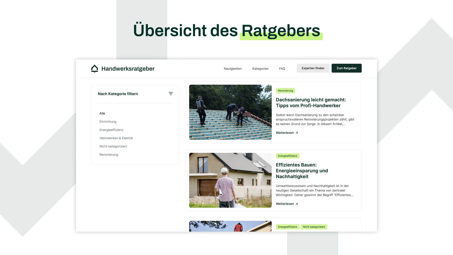 Übersichtsseite des Ratgebers/Blog auf Handwerksratgeber.de