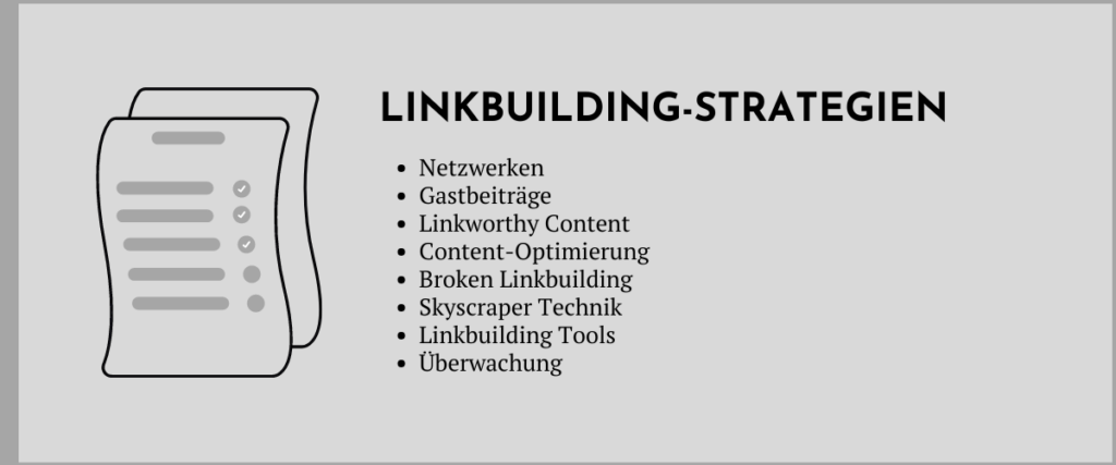 Linkbuilding-Strategien aufgelistet als Übersicht