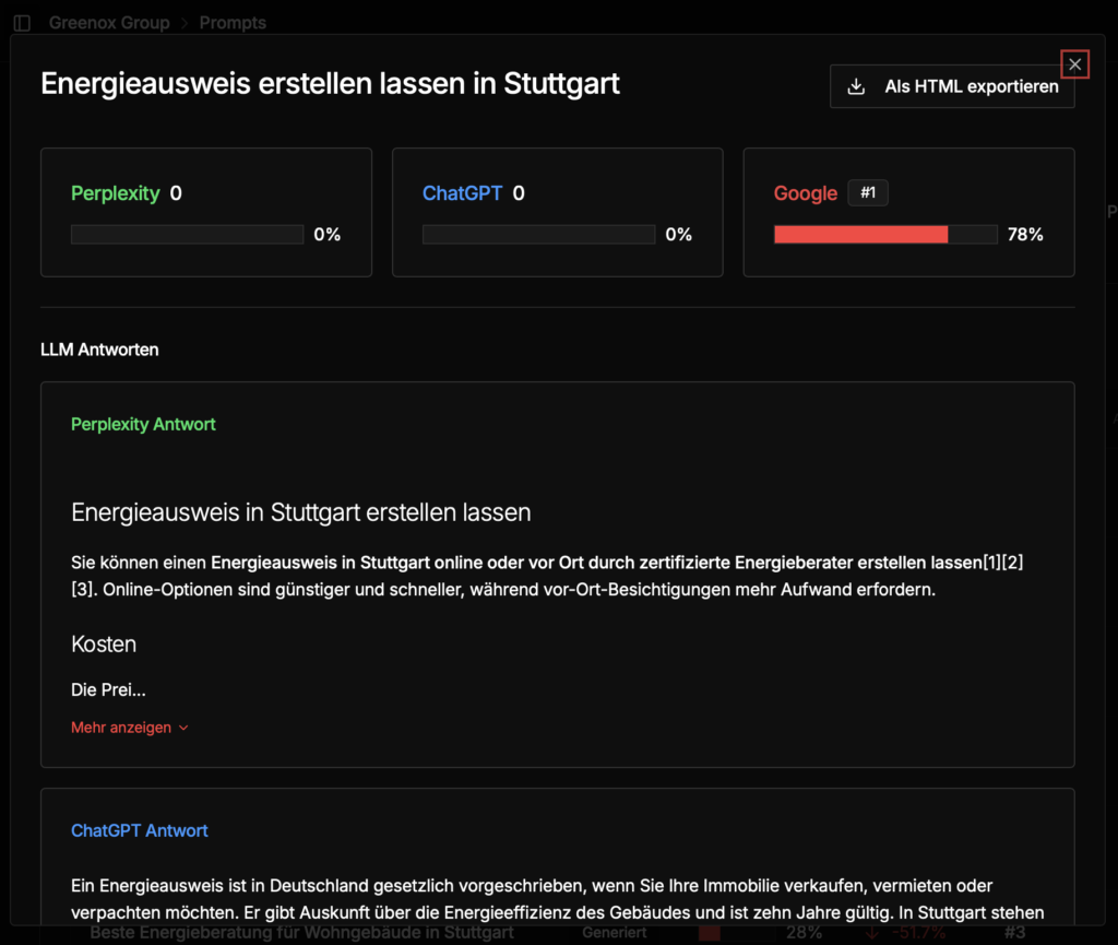 Screenshot von ChatGPT SEO Prompts in Rivo.ai
